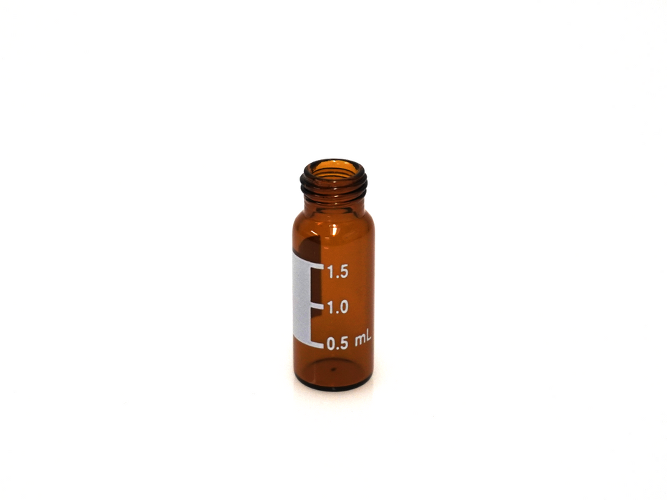 ND9; 9-425 2mL Screw thread vial, short thread, amber glass, label and filling lines