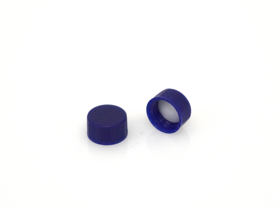 ND9; 9mm Screw thread blue cap, closed top; red silicone/ white PTFE septa