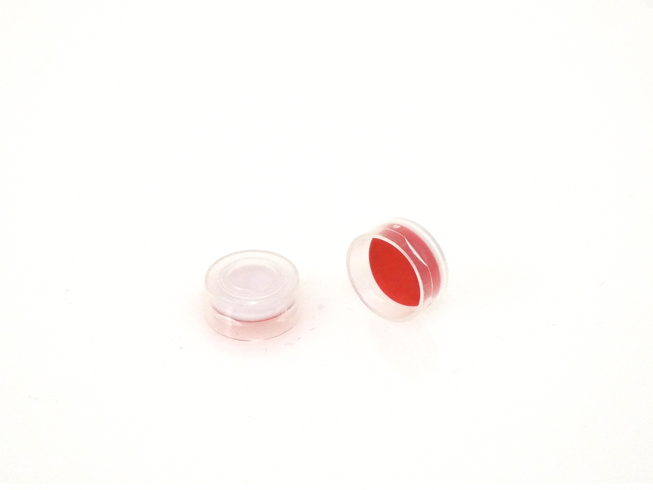 ND11; 11mm Snap ring transparent cap, center hole; white silicone/ red PTFE septa