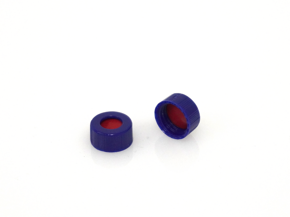 ND9; 9mm Screw thread blue cap, center hole; red PTFE/ white silicone/ red PTFE septa