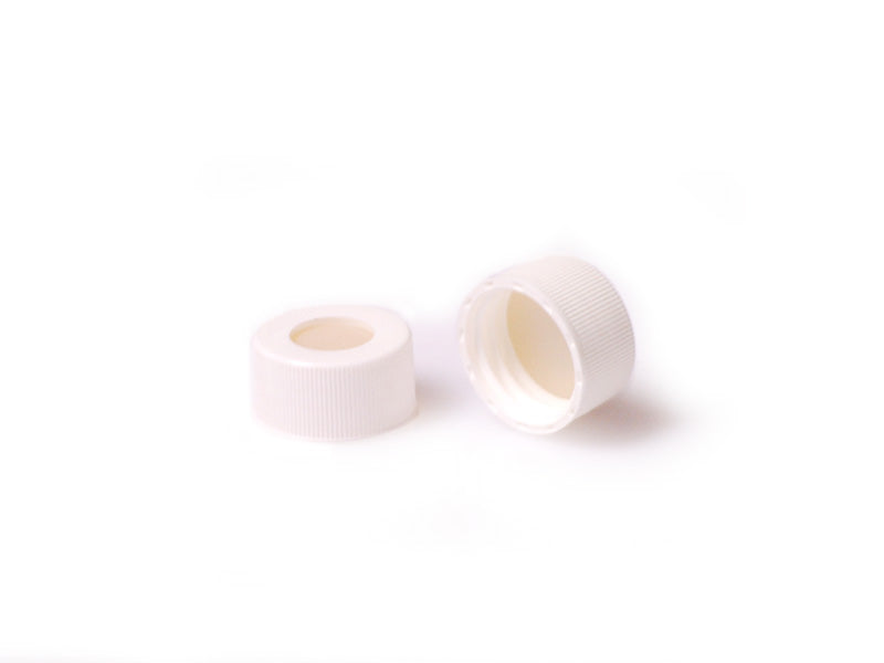 ND24; 24mm Screw thread white cap, center hole; nature silicone/nature PTFE septa