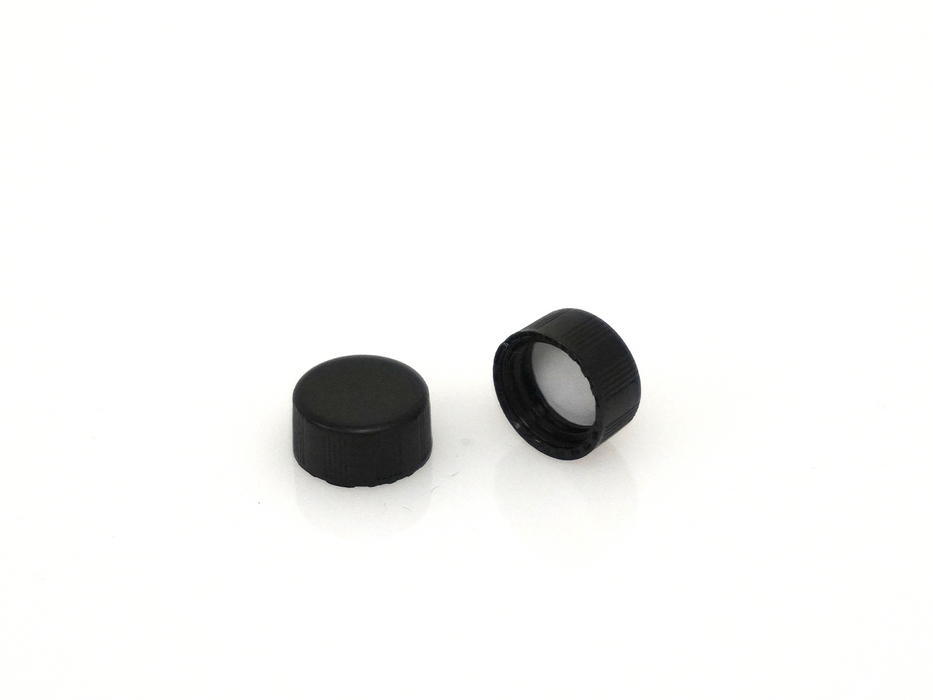 ND9; 9mm Screw thread black cap, closed top; red silicone/ white PTFE septa